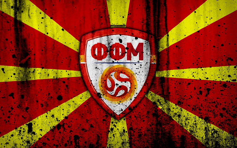 Macedonia national football team logo, grunge, Europe, football, stone texture, soccer, Macedonia, European national teams, HD wallpaper