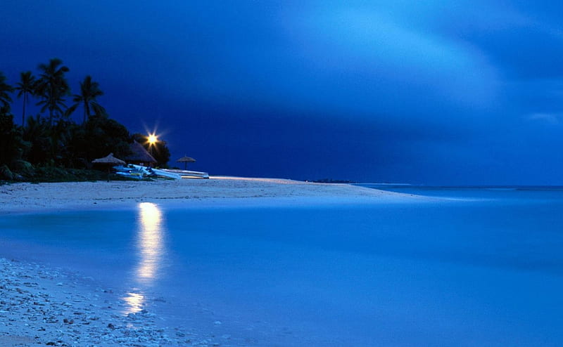 Blue & blue, beach, moment, paradise, night, HD wallpaper