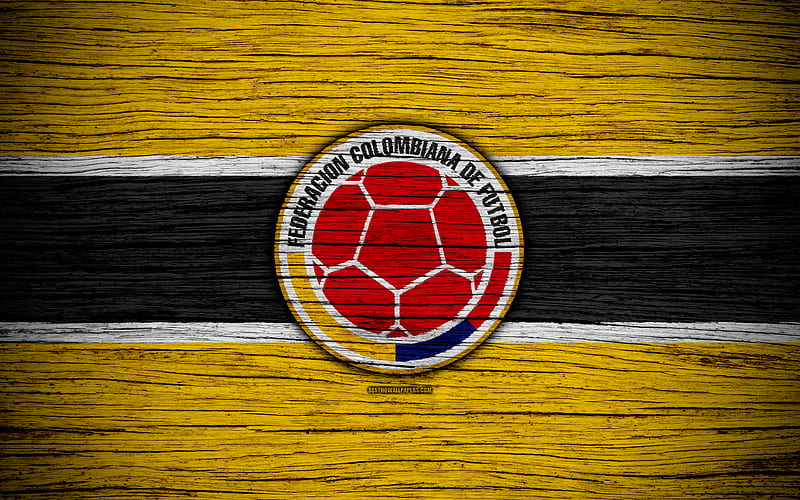 Colombia national football team, logo, North America, football, wooden texture, soccer, Colombia, emblem, South American national teams, Colombian football team, HD wallpaper