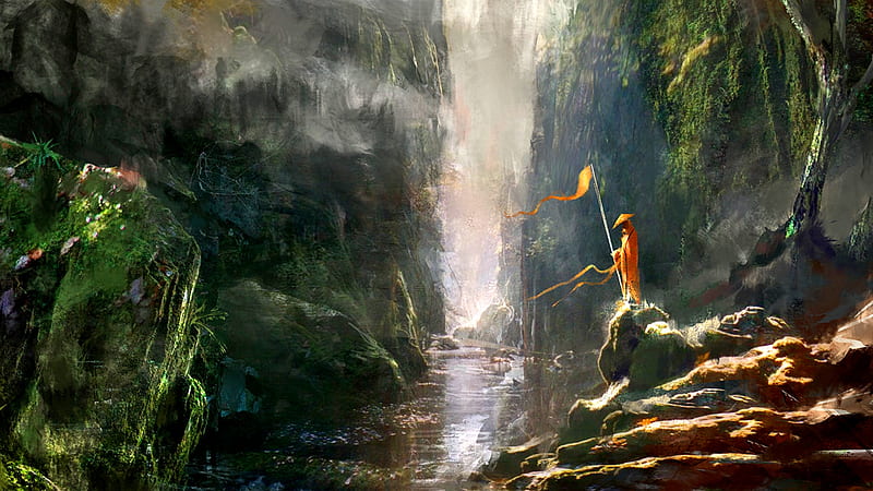 Lone Sentinel, warrior, fantasy, eastern, landscape, HD wallpaper