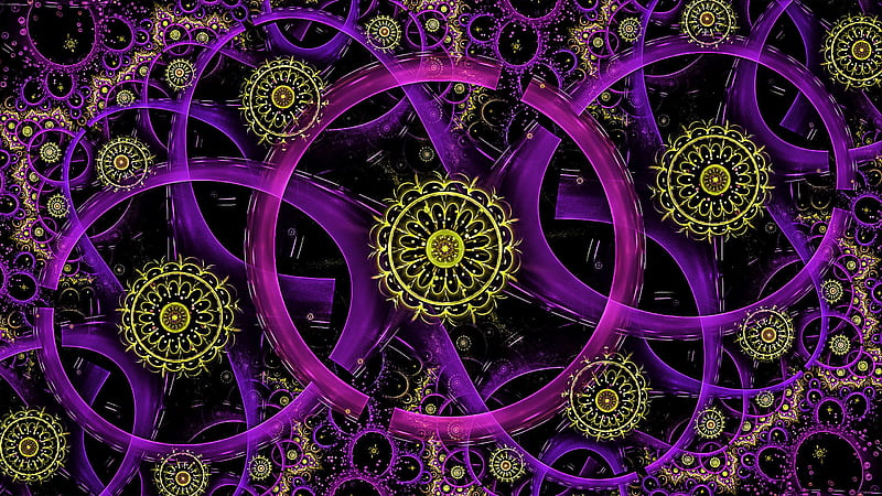 Fractal Neon Rings Abstract, HD wallpaper