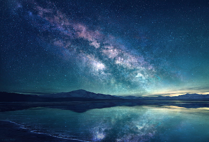 Milky Way Sky Blue Lake , milky-way, lake, sky, nature, HD wallpaper