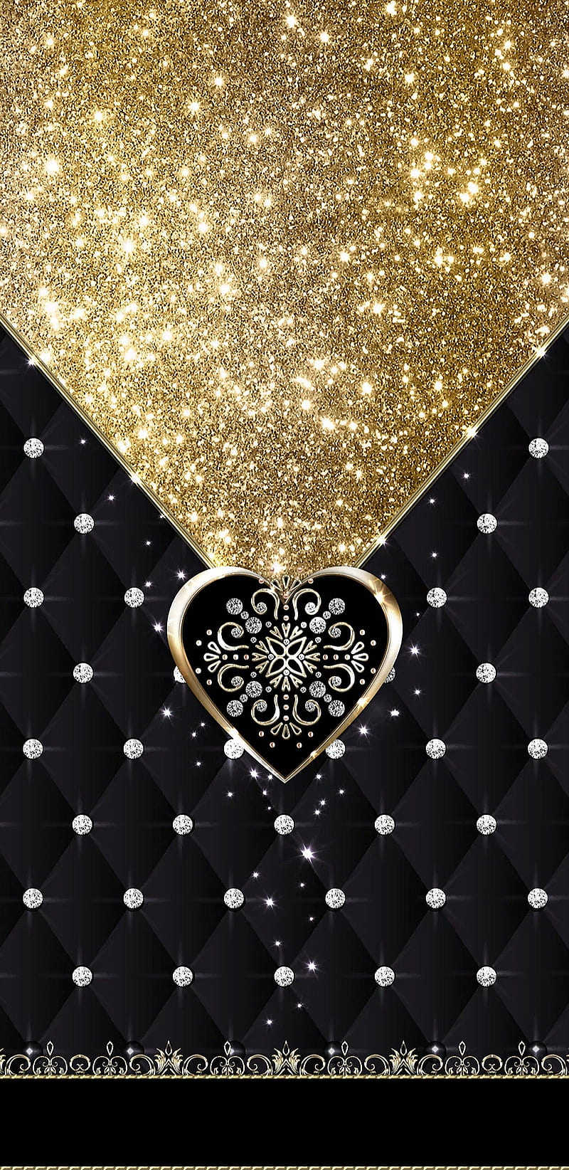 Golden Glitter Heart, bonito, diamond, diamonds, girly, gold, pretty, HD phone wallpaper