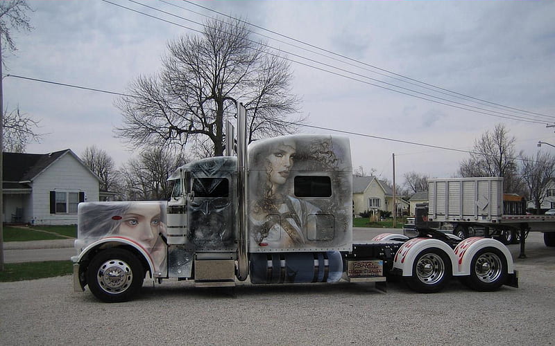 airbrushed rig , rig, stunning, 18wheeler, truck, airbrushed, HD wallpaper