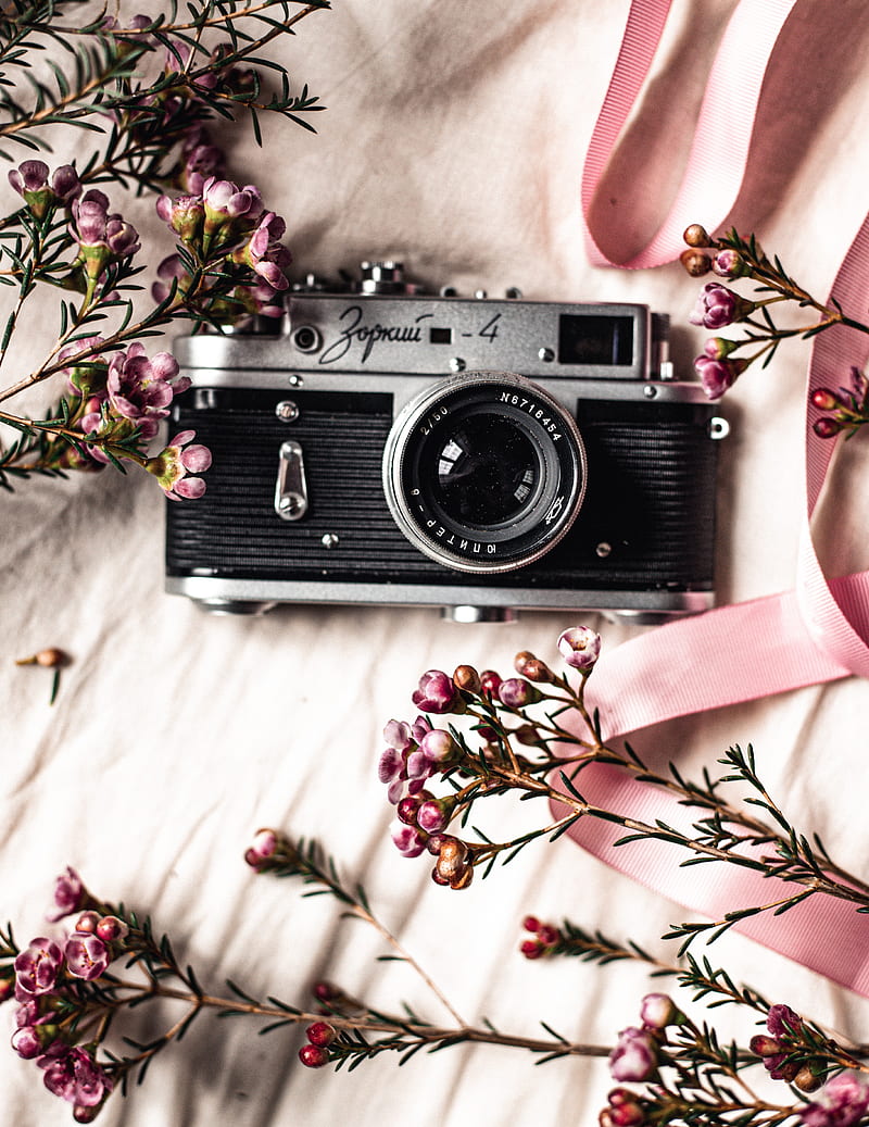 camera, lens, flowers, retro, HD phone wallpaper