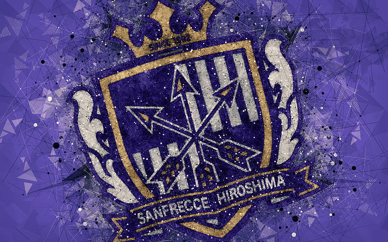 Sanfrecce Hiroshima Japanese football club, creative geometric art, logo, mosaic, purple abstract background, J-League, Hiroshima, japan, J1 League, football, HD wallpaper