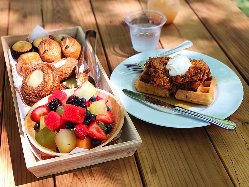 fruit, pastries, dessert, breakfast, HD wallpaper