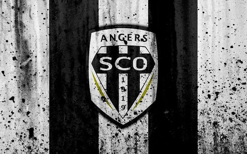 FC Angers logo, Ligue 1, stone texture, Angers, grunge, soccer, football club, metal texture, Liga 1, Angers FC, HD wallpaper