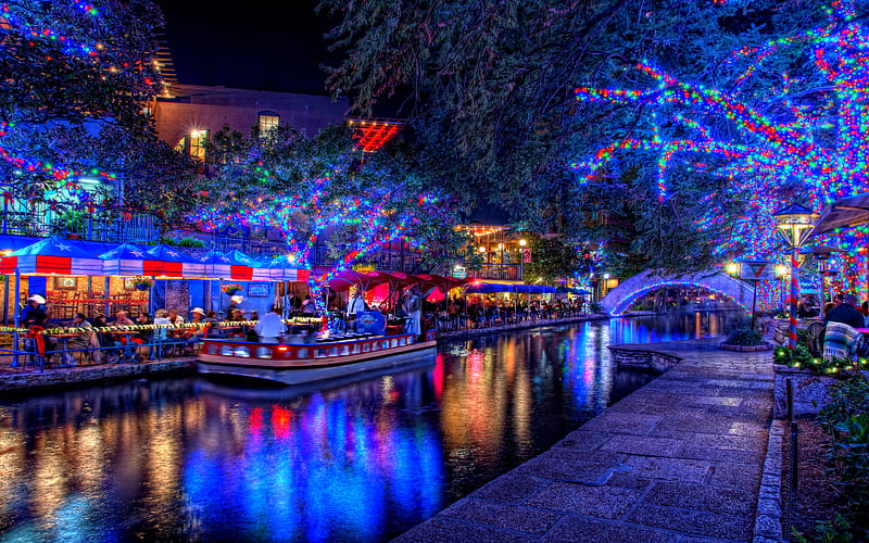 Christmas Lights, architecture, pretty, house, magic, xmas, lights, boat, boats, splendor, magic christmas, path, beauty, reflection, lovely, lanterns, romance, holiday, christmas, houses, town, buildings, new year, trees, building, water, merry christmas, restaurant, colorful, lantern, bonito, city, bridge, people, way, happy holidays, blue, night, romantic, view, colors, happy new year, terrace, lake, tree, peaceful, nature, walk, HD wallpaper