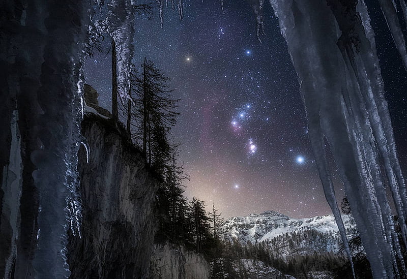 Orion over the Austrian Alps, Orion, space, stars, forest, Austrian Alps, cool, fun, HD wallpaper