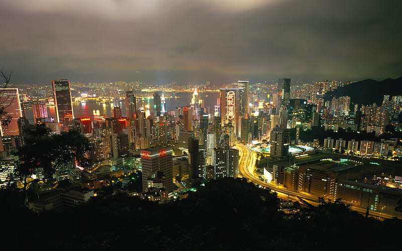 Island Night-Hong Kong landscape, HD wallpaper