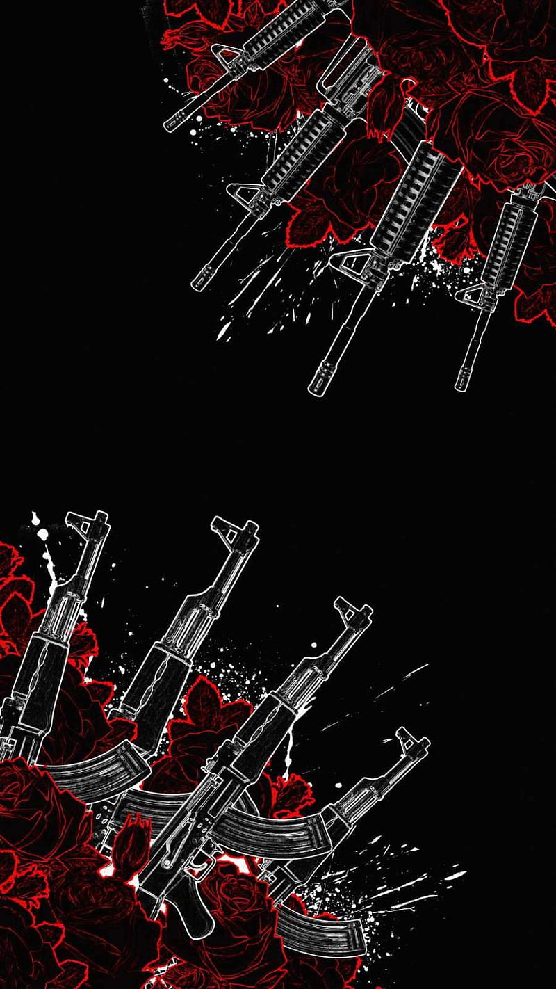 Guns-and-Roses-iPhone-, RED, GUN, GUNS, BALCK, ROSE, ROSES, IPHONE, HD phone wallpaper