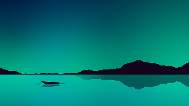 Lake Minimal Green , boat, lake, minimalism, minimalist, artist, artwork, digital-art, HD wallpaper