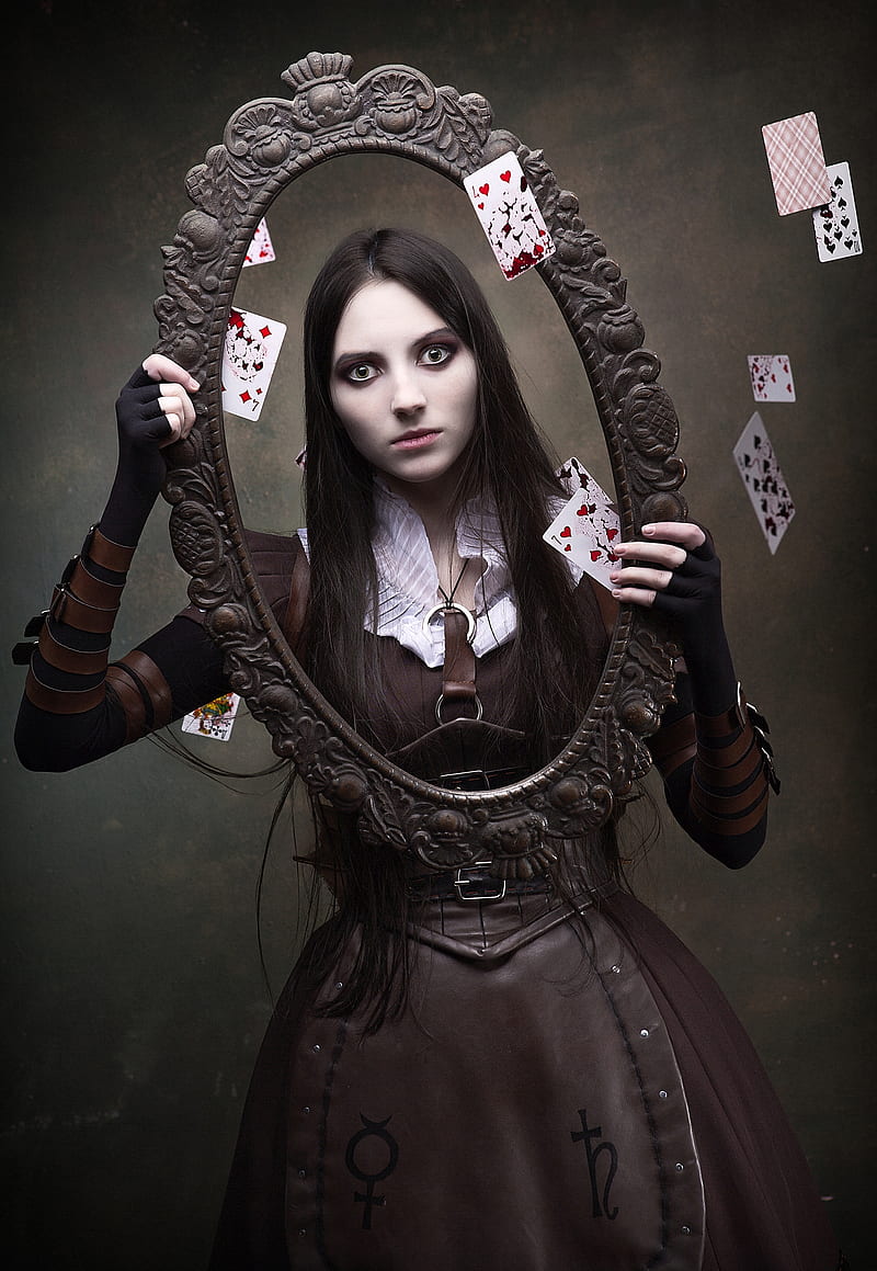 fantasy girl, women, playing cards, Alice Through the Looking Glass, American McGee's Alice, cosplay, HD phone wallpaper