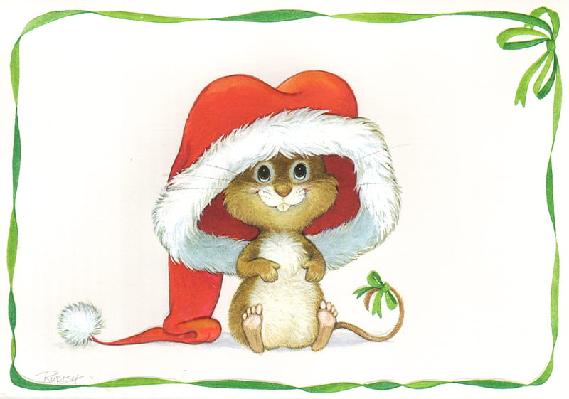 The Christmas Mouse, cute, santa, christmas, mouse, mice, HD wallpaper