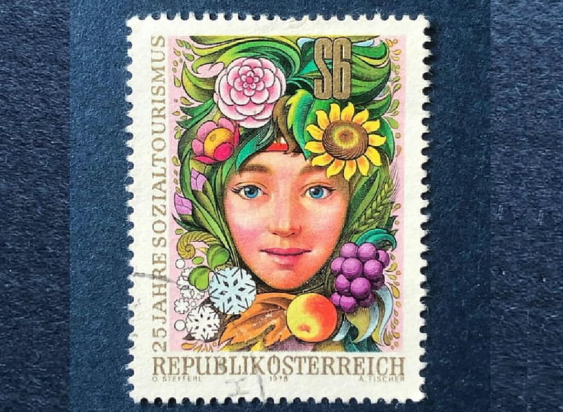 Osterreich Stamp, Stamps, woman, Osterreich, philately, Ephemera, Flowers, HD wallpaper
