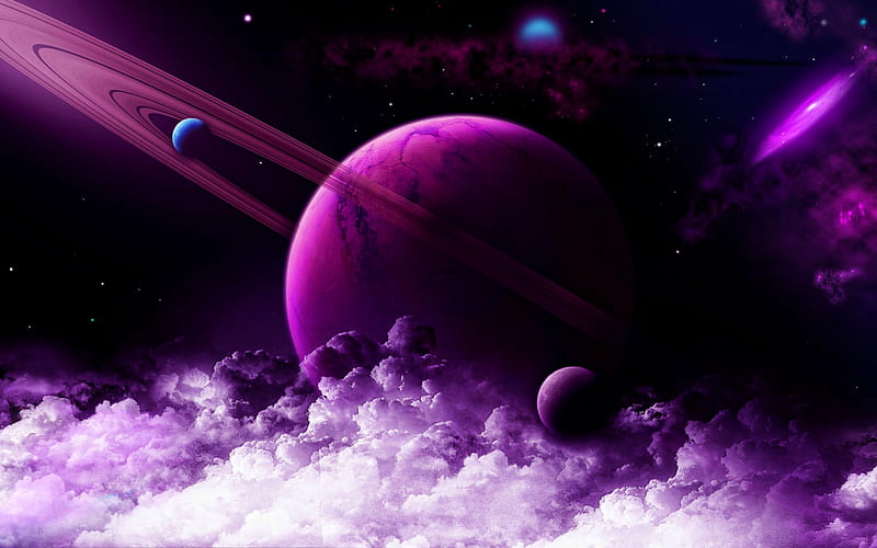 violet planets, 3D art, NASA, galaxy, sci-fi, universe, nebula, stars, planets, HD wallpaper