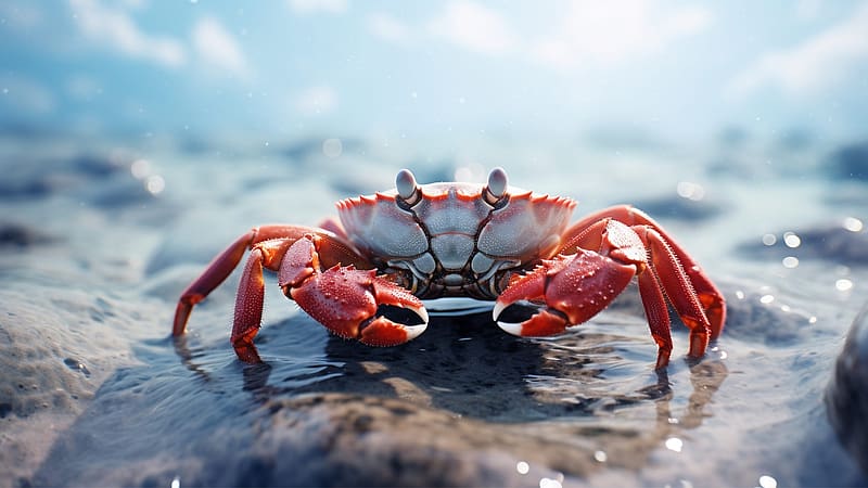 Crab, beach, red, animal, one, nature, HD wallpaper