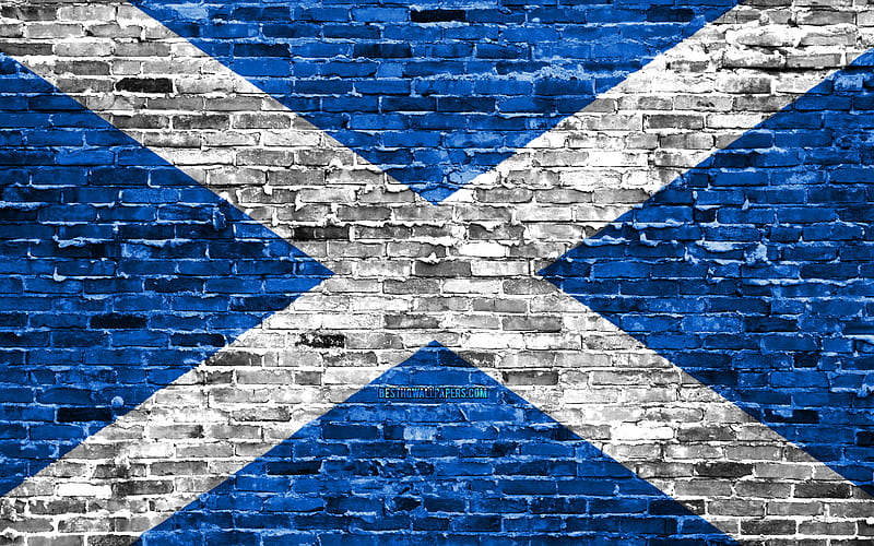 Scottish flag, bricks texture, Europe, national symbols, Flag of Scotland, brickwall, Scotland 3D flag, European countries, Scotland, HD wallpaper