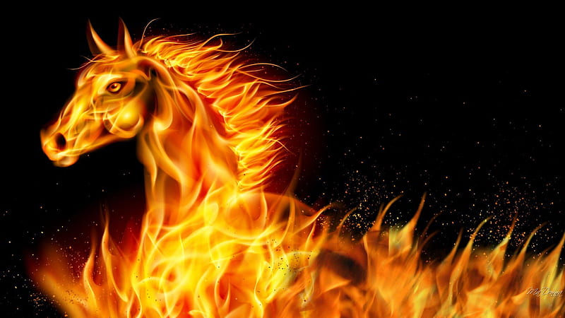 Flaming Horse, year of horse, New Year, horse, abstract, fire, flames, 2014, bright, hot, HD wallpaper