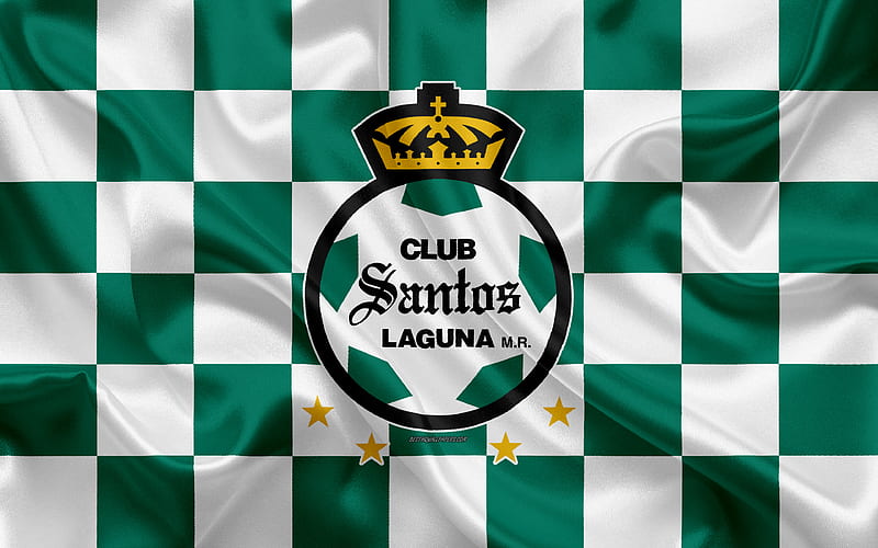 Santos Laguna logo, creative art, green and white checkered flag, Mexican Football club, Primera Division, Liga MX, emblem, silk texture, Torreon, Mexico, football, HD wallpaper