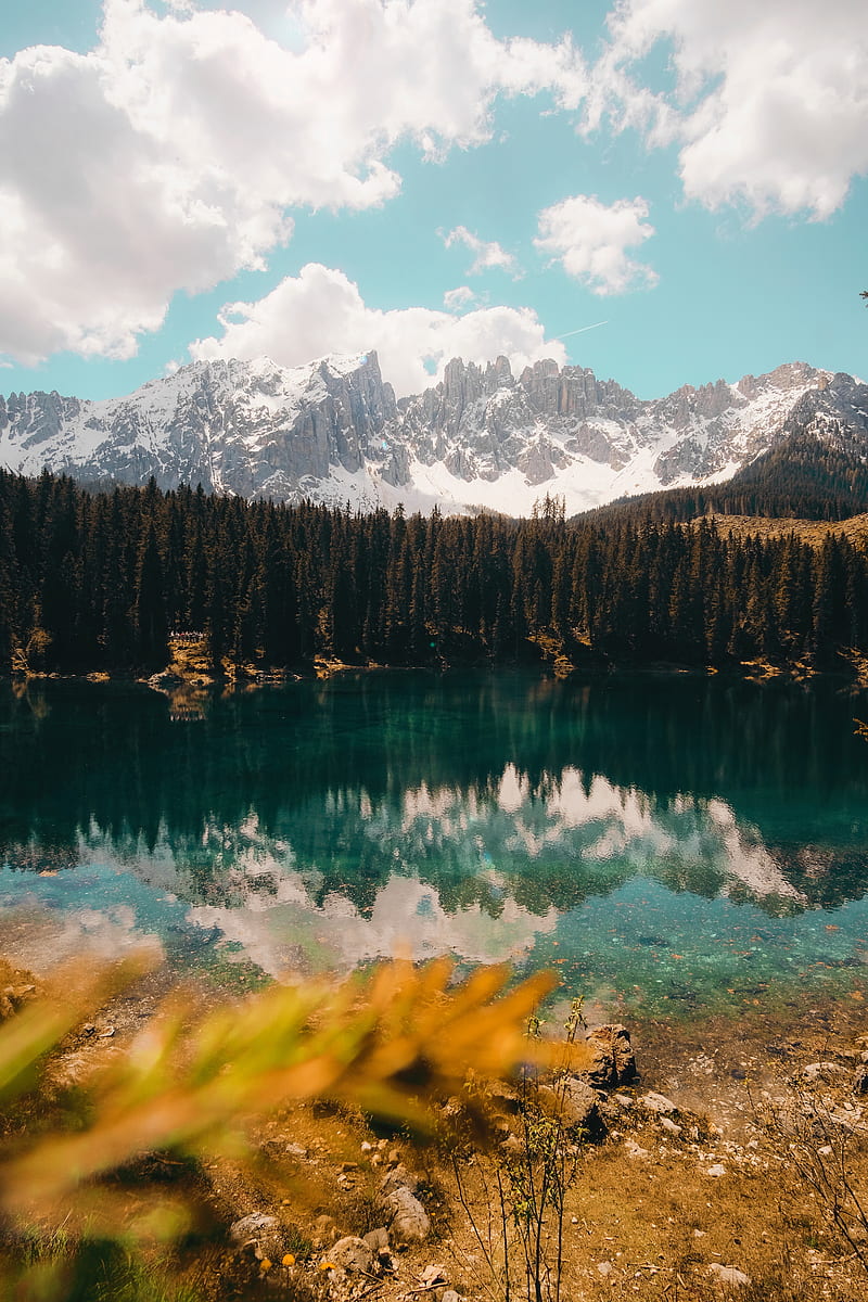 lake, mountains, reflection, sky, clouds, HD phone wallpaper