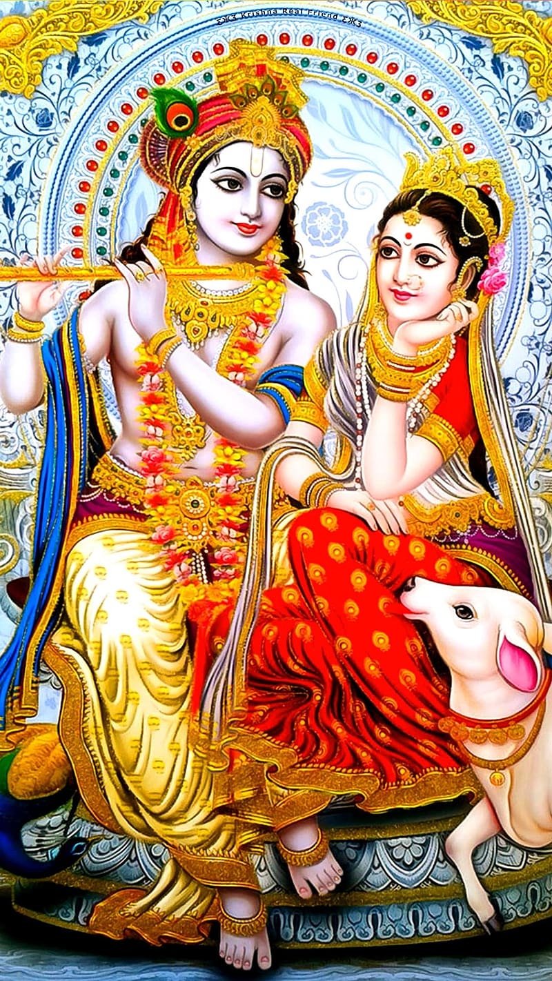 Radha Krishna Bhagwan Ke Sitting Together, radha krishna bhagwan ke, radha krishna sitting together, lord krishna, hindu god, HD phone wallpaper