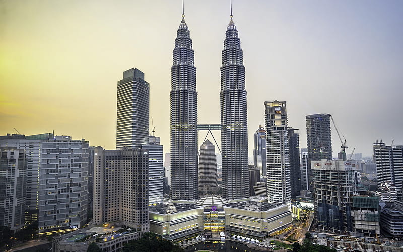 Kuala Lumpur, Petronas Towers, skyscrapers, morning, sunrise, cityscape, Kuala Lumpur skyline, Malaysia, HD wallpaper