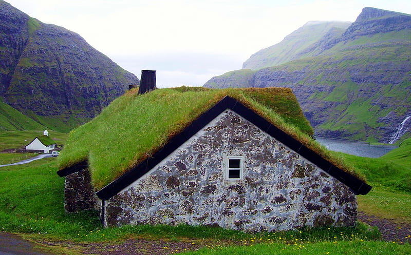 Sod Roof on a House from Faroe Island, Stone, Faroe Island, House, Sod, HD wallpaper