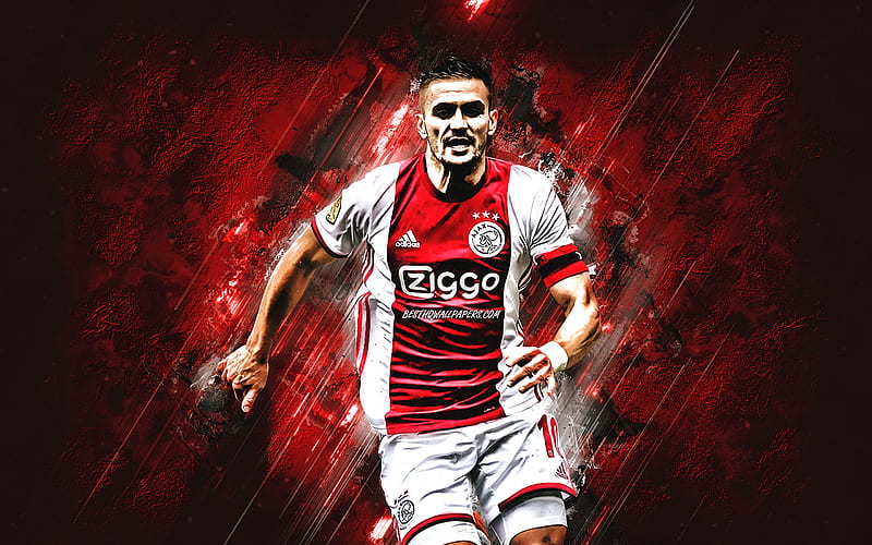 Dusan Tadic, Ajax Amsterdam, Serbian footballer, midfielder, AFC Ajax, red stone background, football, HD wallpaper