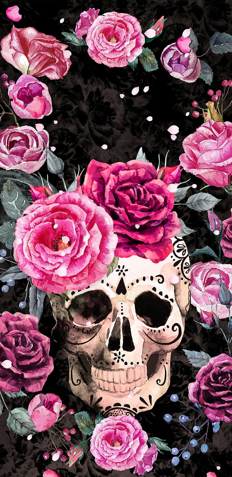 Girly Skulls And Roses Wallpaper