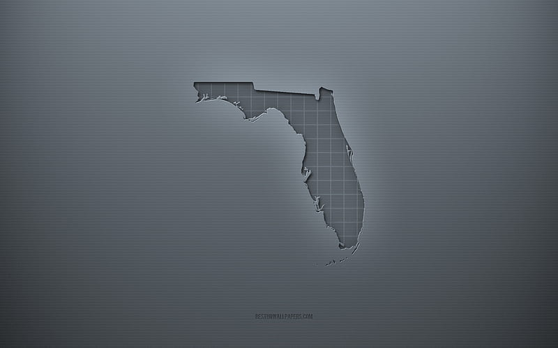 Florida map, gray creative background, Florida, USA, gray paper texture, American states, map of Florida, gray background, Florida 3d map, HD wallpaper