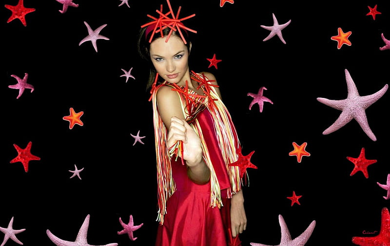 Candice Swanepoel, red, model, orange, by cehenot, woman, starfish, girl, fashion, pink, HD wallpaper