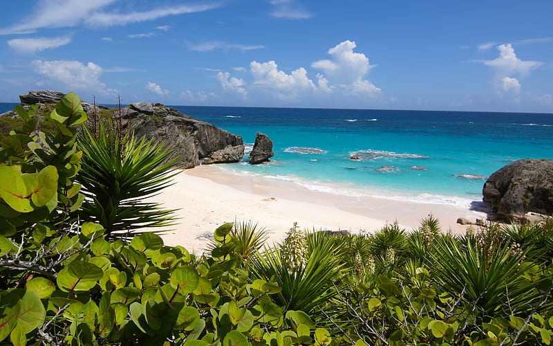 Bermuda, luxurious bay, ocean, beach, blue lagoon, tropical islands, summer travel, HD wallpaper