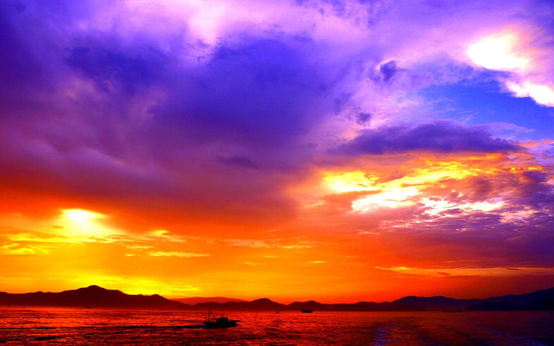DESIGNED by GOD, boat, colors, sunset, sky, sea, HD wallpaper | Peakpx