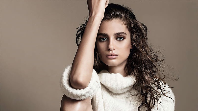 White Sweater Wearing Taylor Marie Hill With Gray Eyes In Brown Background Taylor Marie Hill, HD wallpaper