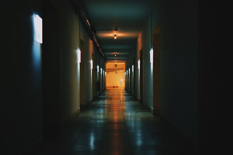 corridor, dark, building, lighting, HD wallpaper