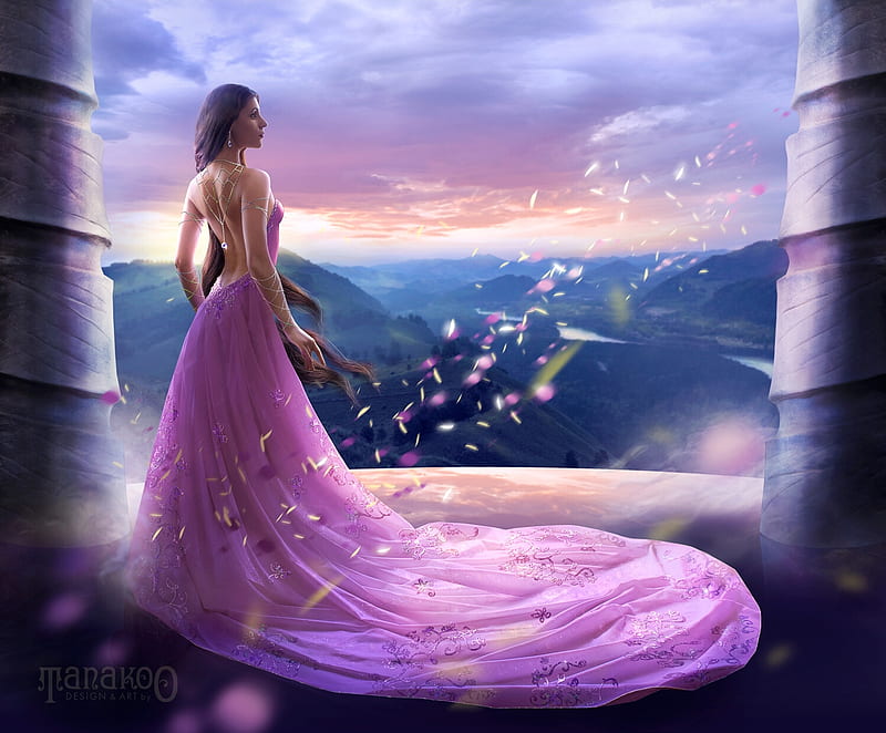 The wind, fantasy, dress, luminos, girl, katerina tanakoo, wind, pink,  blue, HD wallpaper | Peakpx