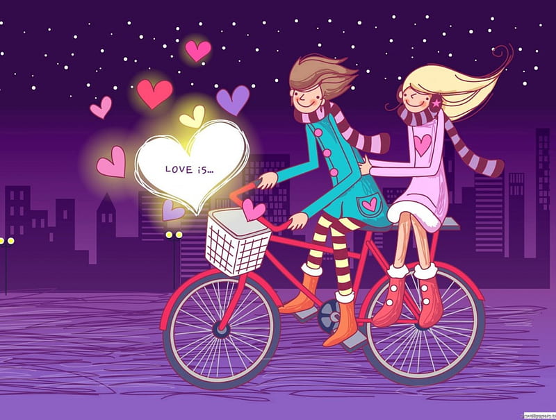 BOY AND GIRL ON A BIKE, FANTASY, CUTE, CARTOON, ADORABLE, HD wallpaper |  Peakpx