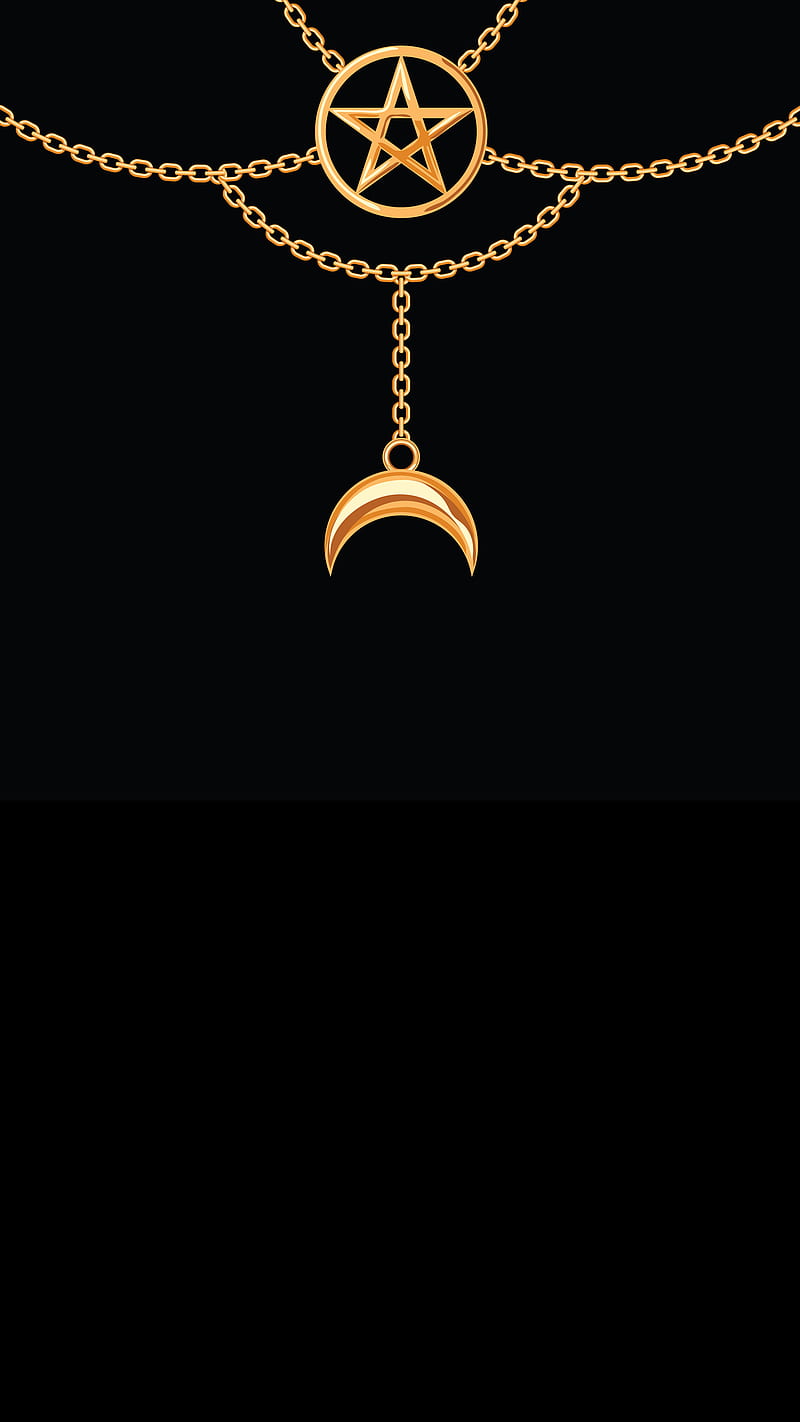 Wiccan Chain Gold, Kiss, background, black, circle, decoration, feminine, fivepointed, gothic, jewelry, magic, magyck, magyk, metal, moon, necklace, pagan, paranormal, pendant, pentagram, religion, satanic, silver, spirituality, star, symbol, wicca, witchcraft, HD phone wallpaper