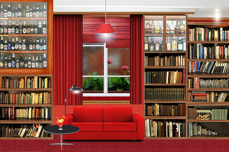 reading rooM, red, room, pg, HD wallpaper