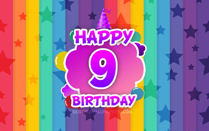 Happy 9th birtay, colorful clouds Birtay concept, rainbow background, Happy 9 Years Birtay, creative 3D letters, 9th Birtay, Birtay Party, 9th Birtay Party, HD wallpaper