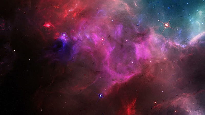 Pink Red Blue Nebula Galaxy Glittering Stars Sapce Galaxy, HD wallpaper