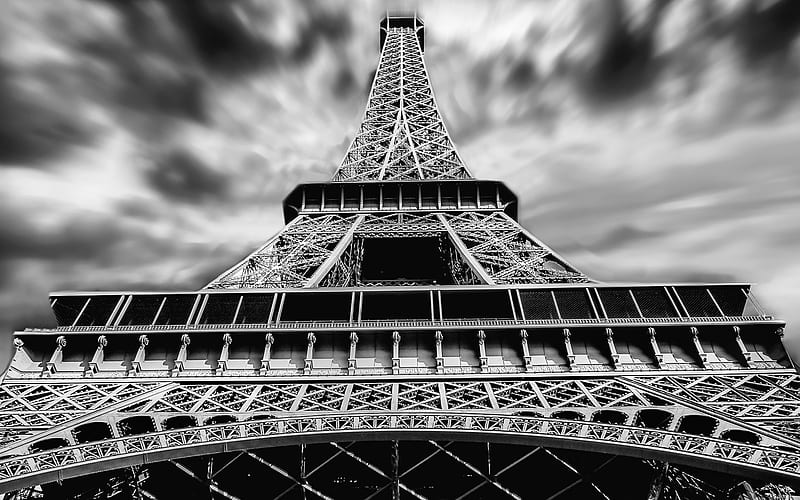 Eiffel Tower, monochrome, sky, clouds, Paris, France, HD wallpaper