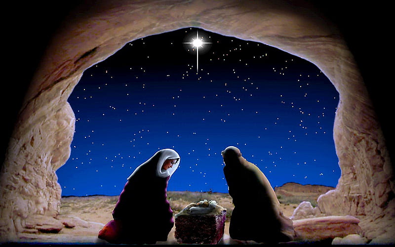 Very first Christmas, joseph, christmas, baby jesus, mary, nativity scene, night, star, HD wallpaper