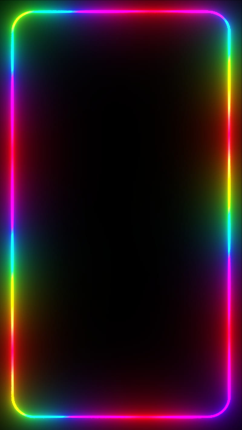 Garland Frame, black, border, darkness, gradient frame, holiday, light, neon edges, neon garland, new year, rainbow, HD phone wallpaper