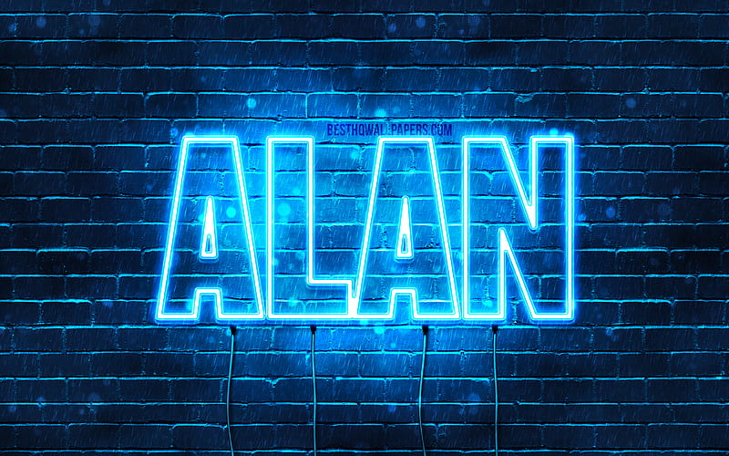 Alan with names, horizontal text, Alan name, blue neon lights, with Alan name, HD wallpaper