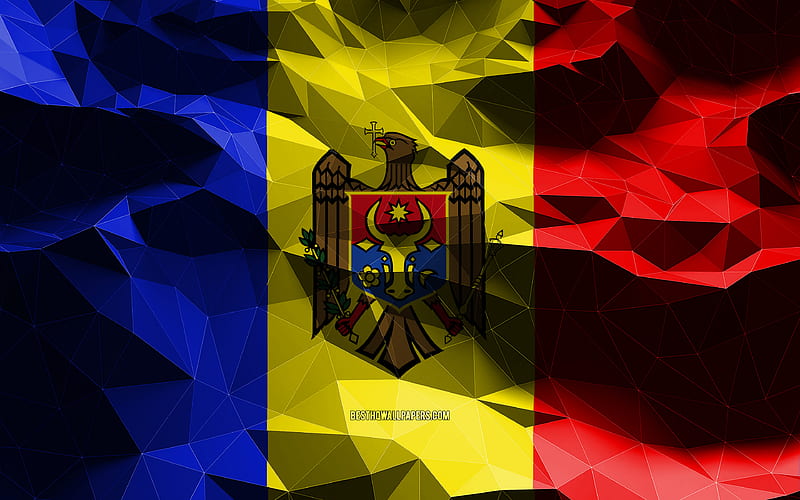 Moldovan flag, low poly art, European countries, national symbols, Flag of Moldova, 3D flags, Moldova flag, Moldova, Europe, Moldova 3D flag, HD wallpaper