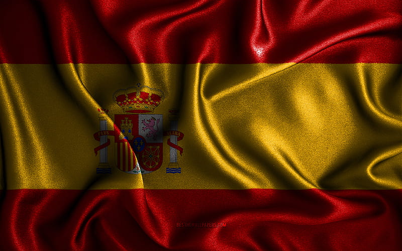 Spanish flag silk wavy flags, European countries, national symbols, Flag of Spain, fabric flags, Spain flag, 3D art, Spain, Europe, Spain 3D flag, HD wallpaper