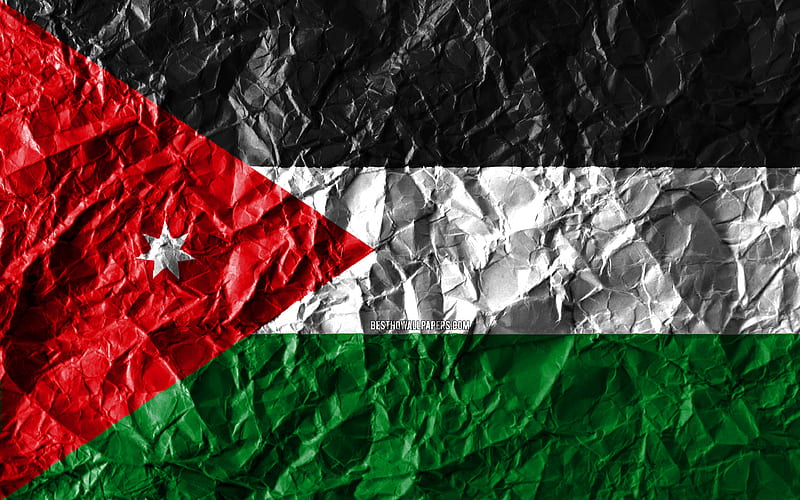 Jordan flag crumpled paper, Asian countries, creative, Flag of Jordan, national symbols, Asia, Jordan 3D flag, Jordan, HD wallpaper